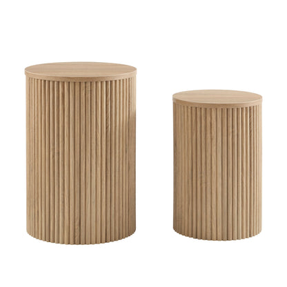 Hattie Round Pedestal Nesting Tables - Light Wood - DUSK