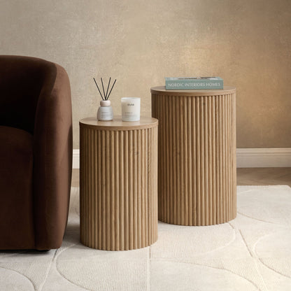 Hattie Round Pedestal Nesting Tables - Light Wood - DUSK