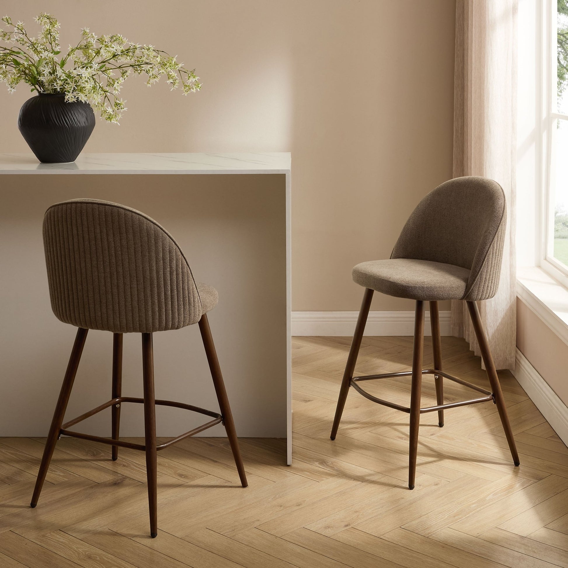 Hattie Set of 2 Barstools - Chenille Mushroom - DUSK