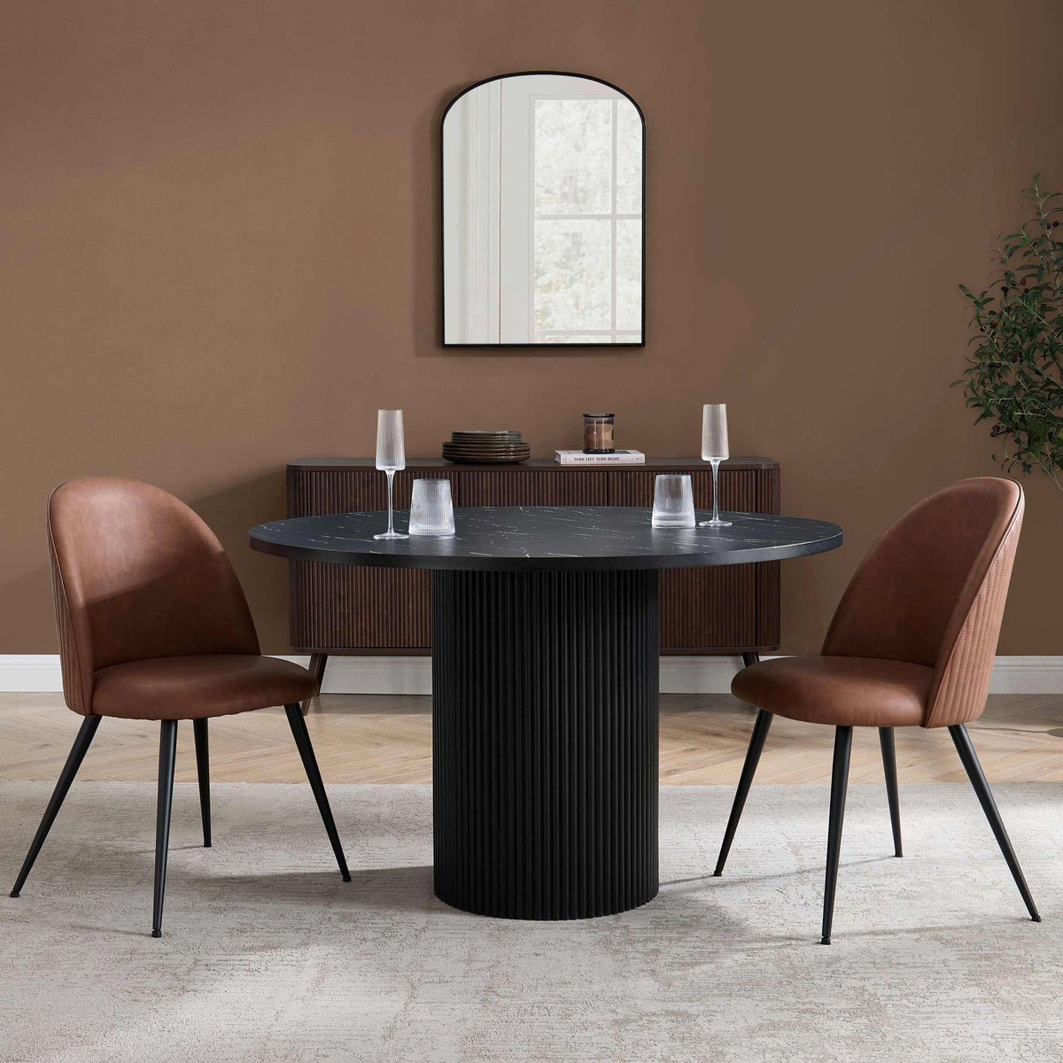 Hattie Set of 2 Dining Chairs - Faux Leather Tan - DUSK
