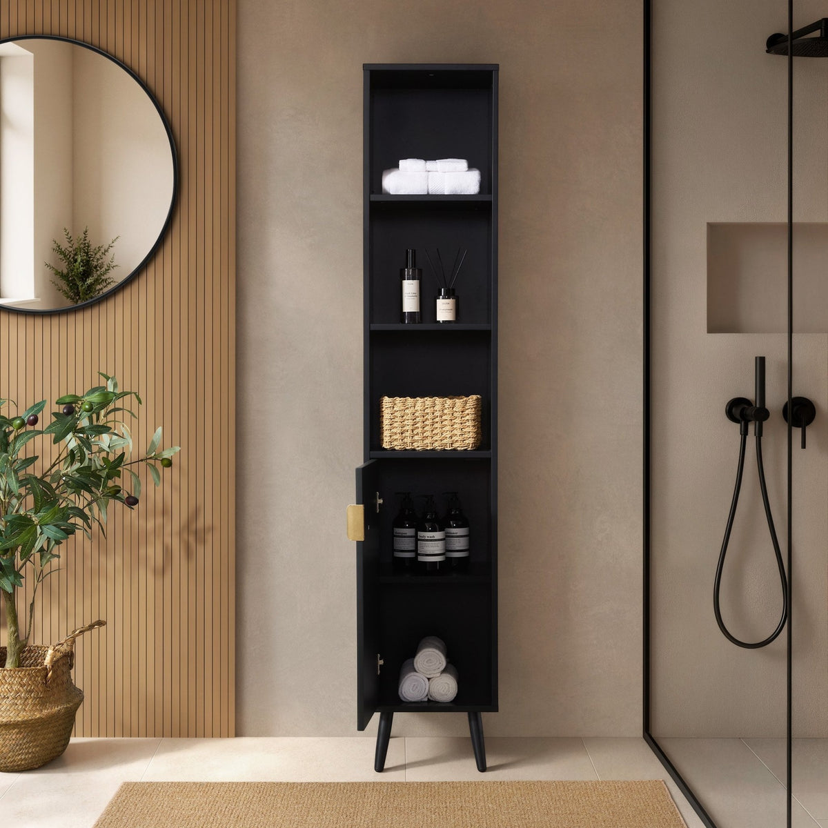 Hattie Tall Bathroom Storage Cabinet - Black - DUSK