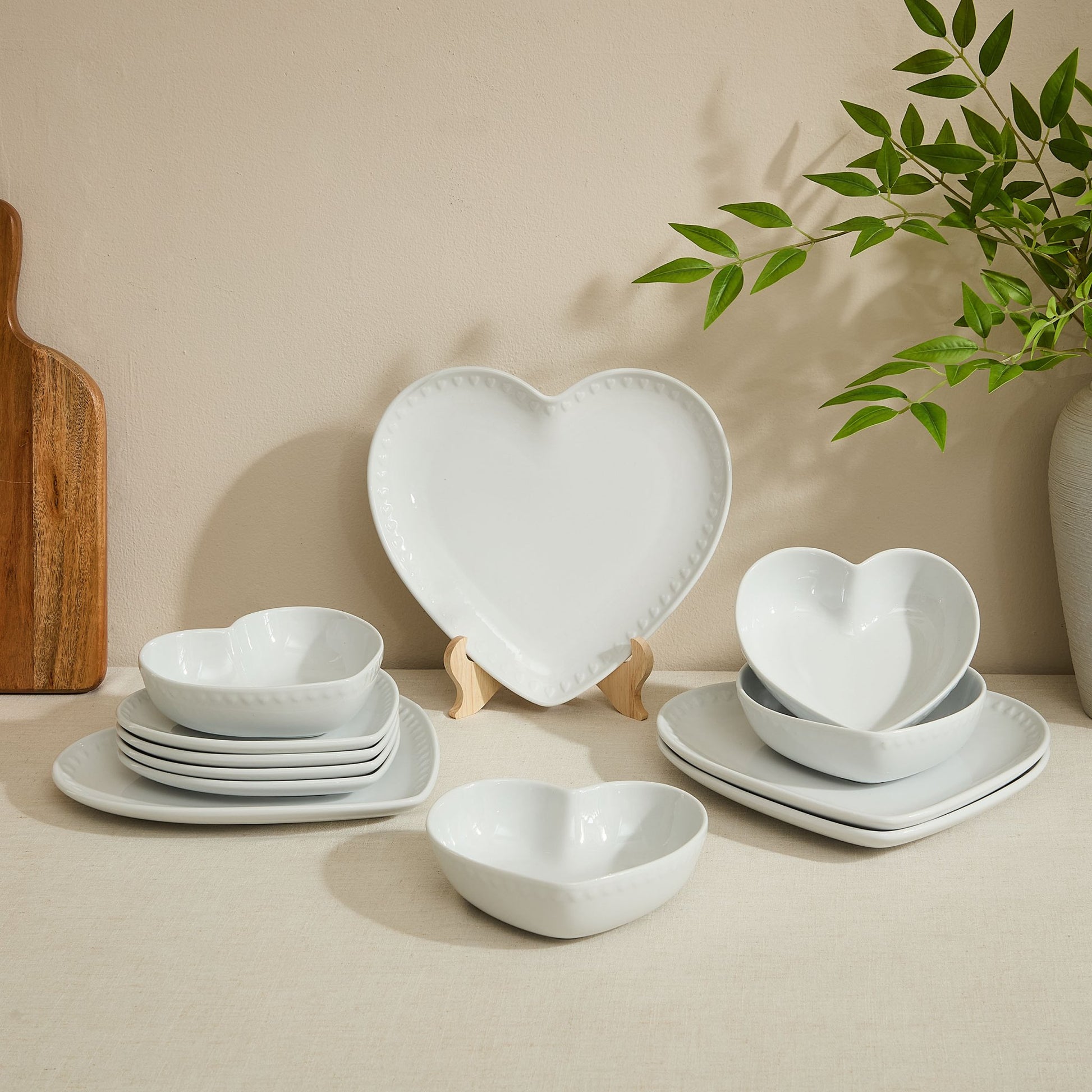 Heart Shaped 12 Piece Dinner Set - White - DUSK