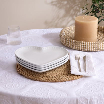 Heart Shaped Set of 4 Dinner Plates - White - DUSK