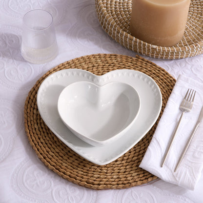 Heart Shaped Set of 4 Dinner Plates - White - DUSK