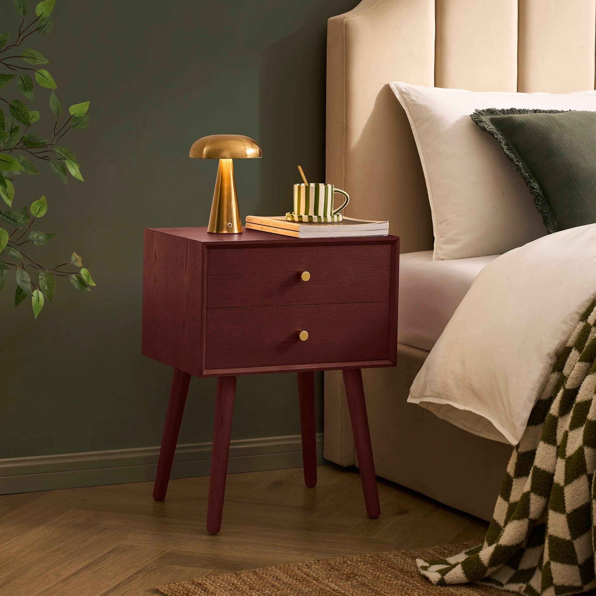 Heidi Oak 2 Drawer Bedside Table - Cherry Wood - DUSK