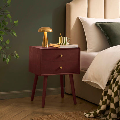 Heidi Oak 2 Drawer Bedside Table - Cherry Wood - DUSK