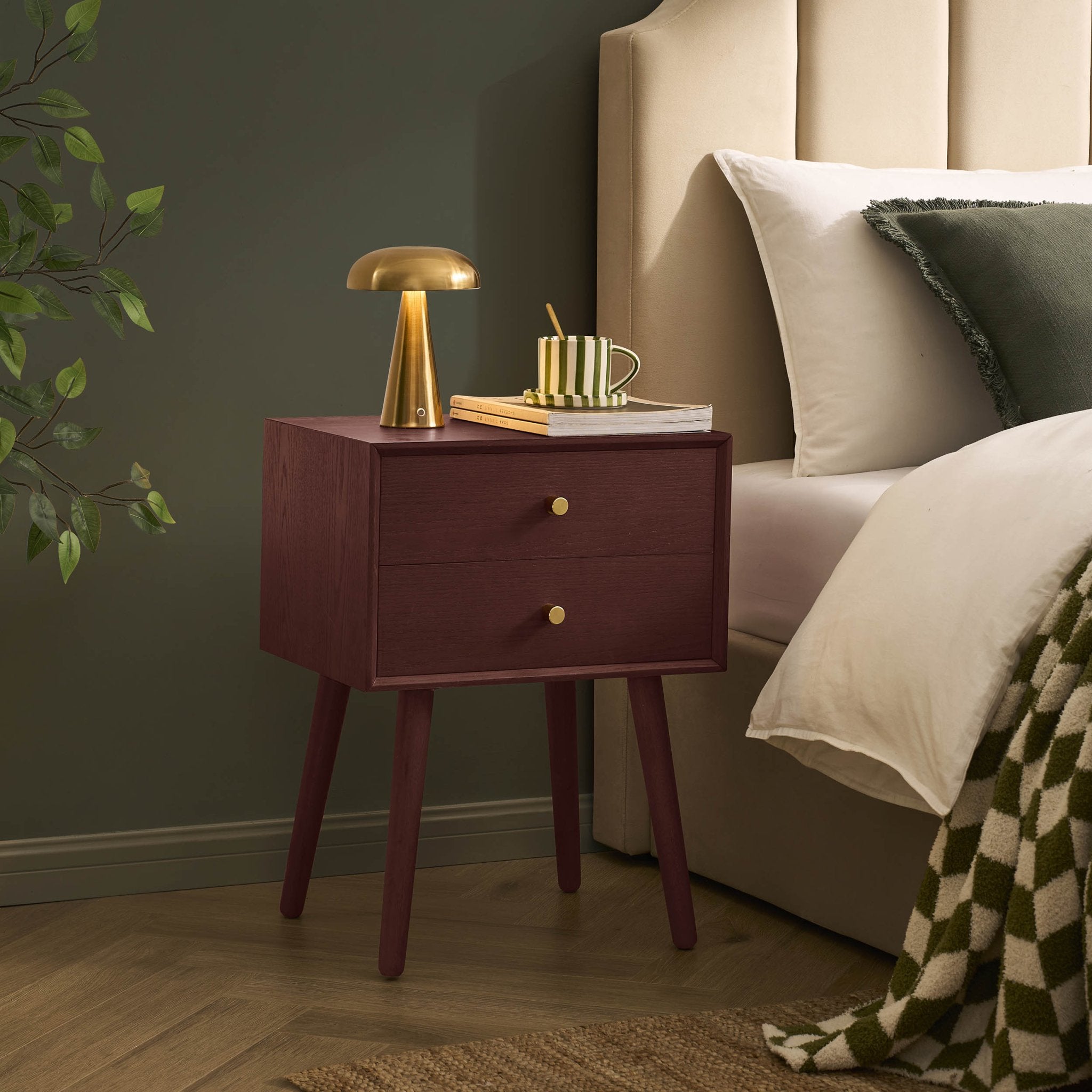 Heidi Oak 2 Drawer Bedside Table - Cherry Wood - DUSK