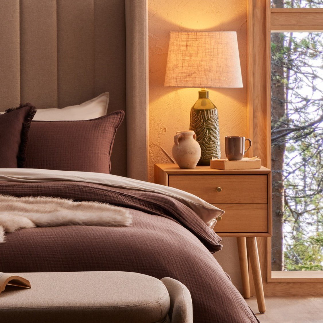 Heidi Oak 2 Drawer Bedside Table - Light Wood - DUSK