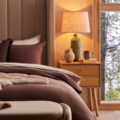 Heidi Oak 2 Drawer Bedside Table - Light Wood - DUSK