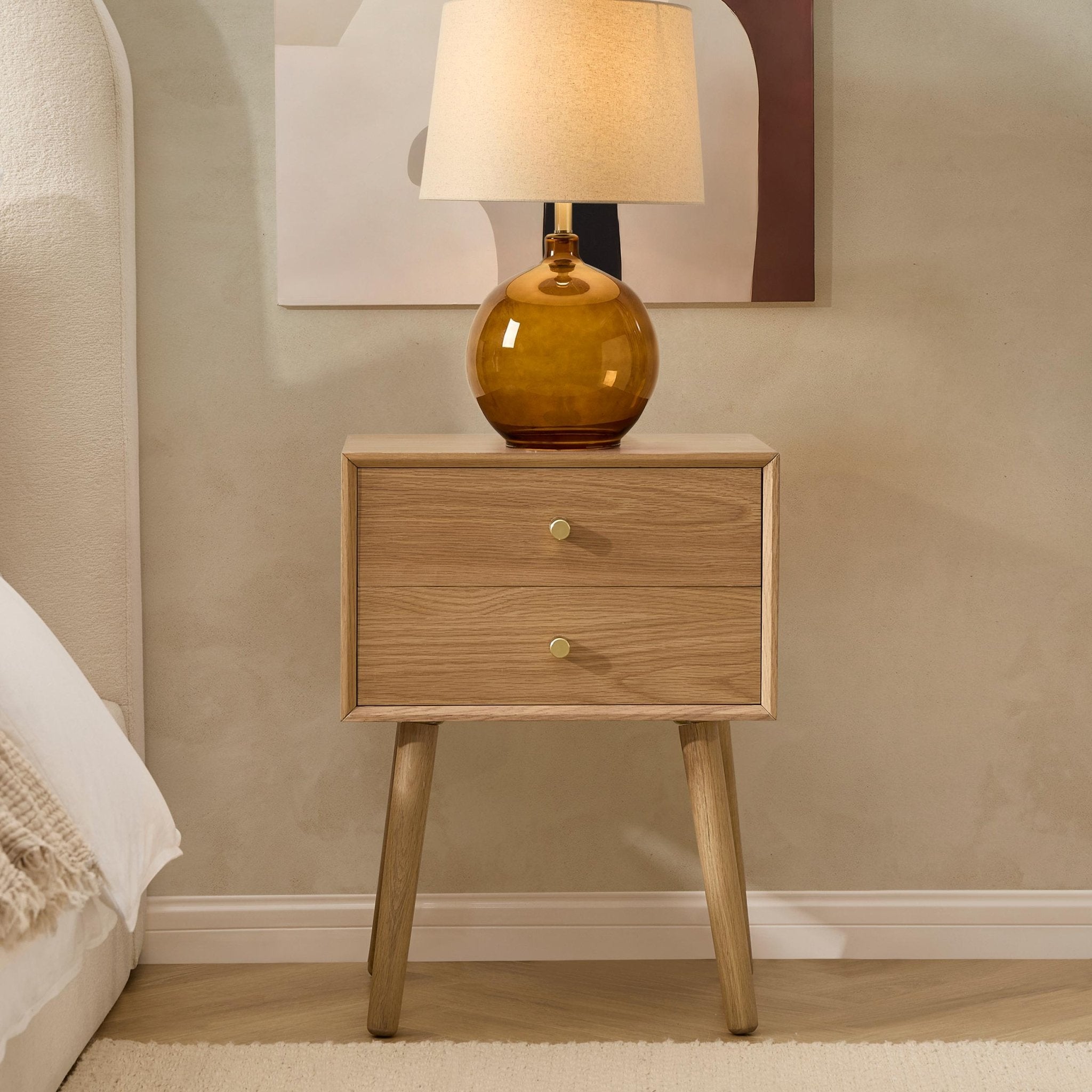 Heidi Oak 2 Drawer Bedside Table - Light Wood - DUSK