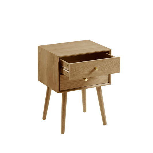 Heidi Oak 2 Drawer Bedside Table - Light Wood - DUSK