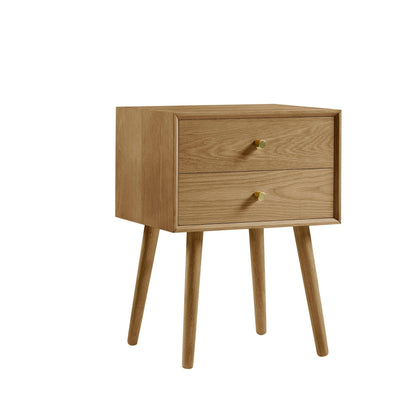 Heidi Oak 2 Drawer Bedside Table - Light Wood - DUSK
