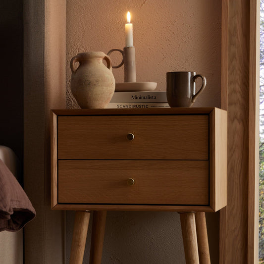 Heidi Oak 2 Drawer Bedside Table - Light Wood - DUSK