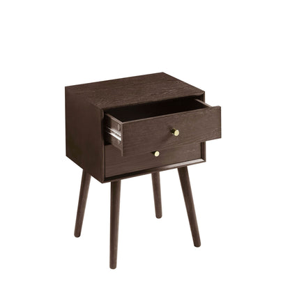 Heidi Oak 2 Drawer Bedside Table - Walnut - DUSK