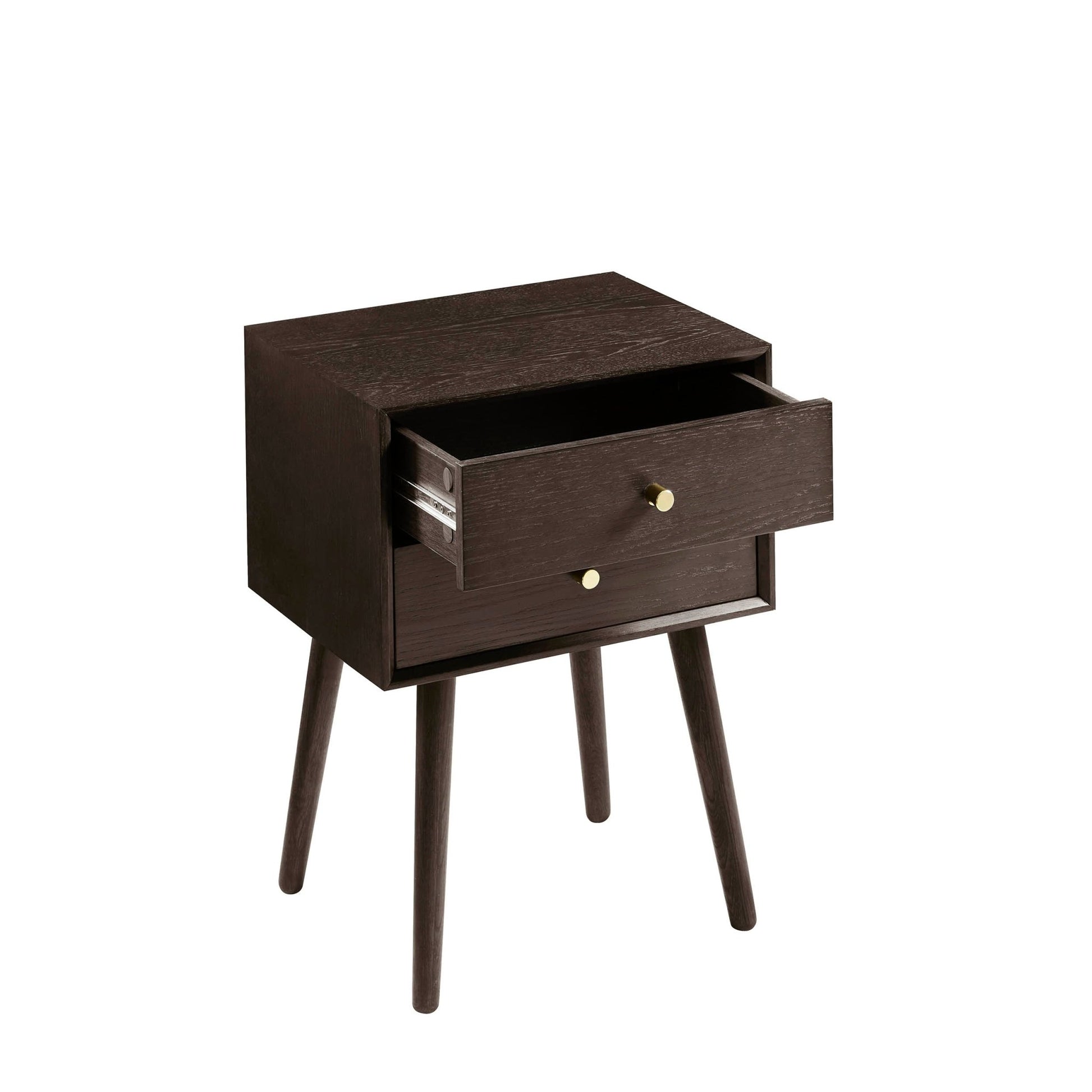 Heidi Oak 2 Drawer Bedside Table - Walnut - DUSK