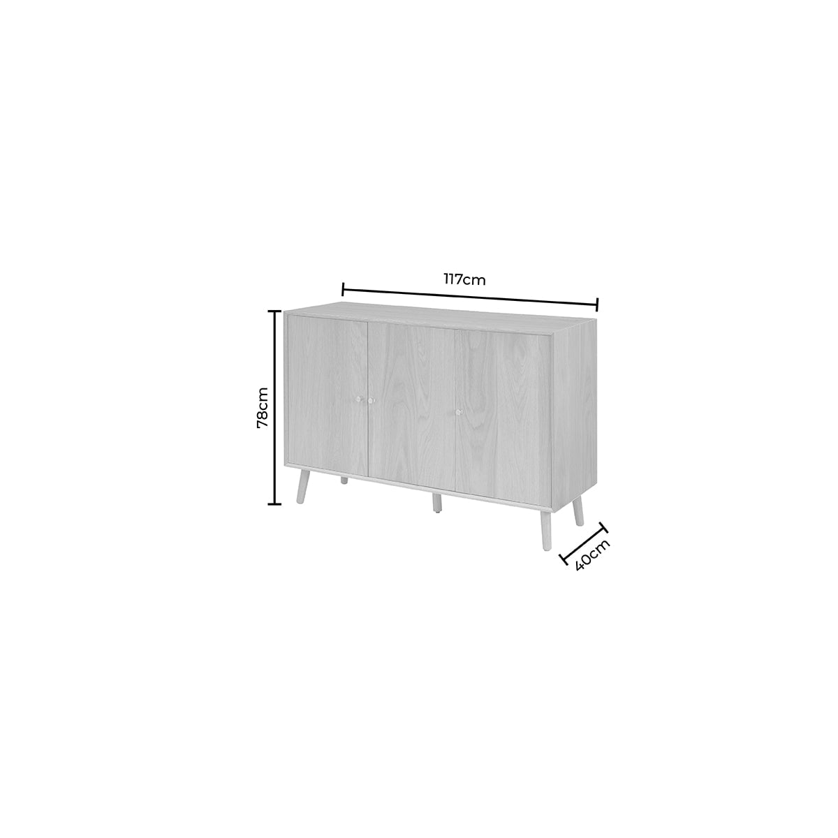 Heidi Oak 3 Door Sideboard - Light Wood - DUSK