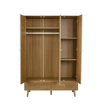 Heidi Oak 3 Door Wardrobe with Drawers - Light Wood - DUSK