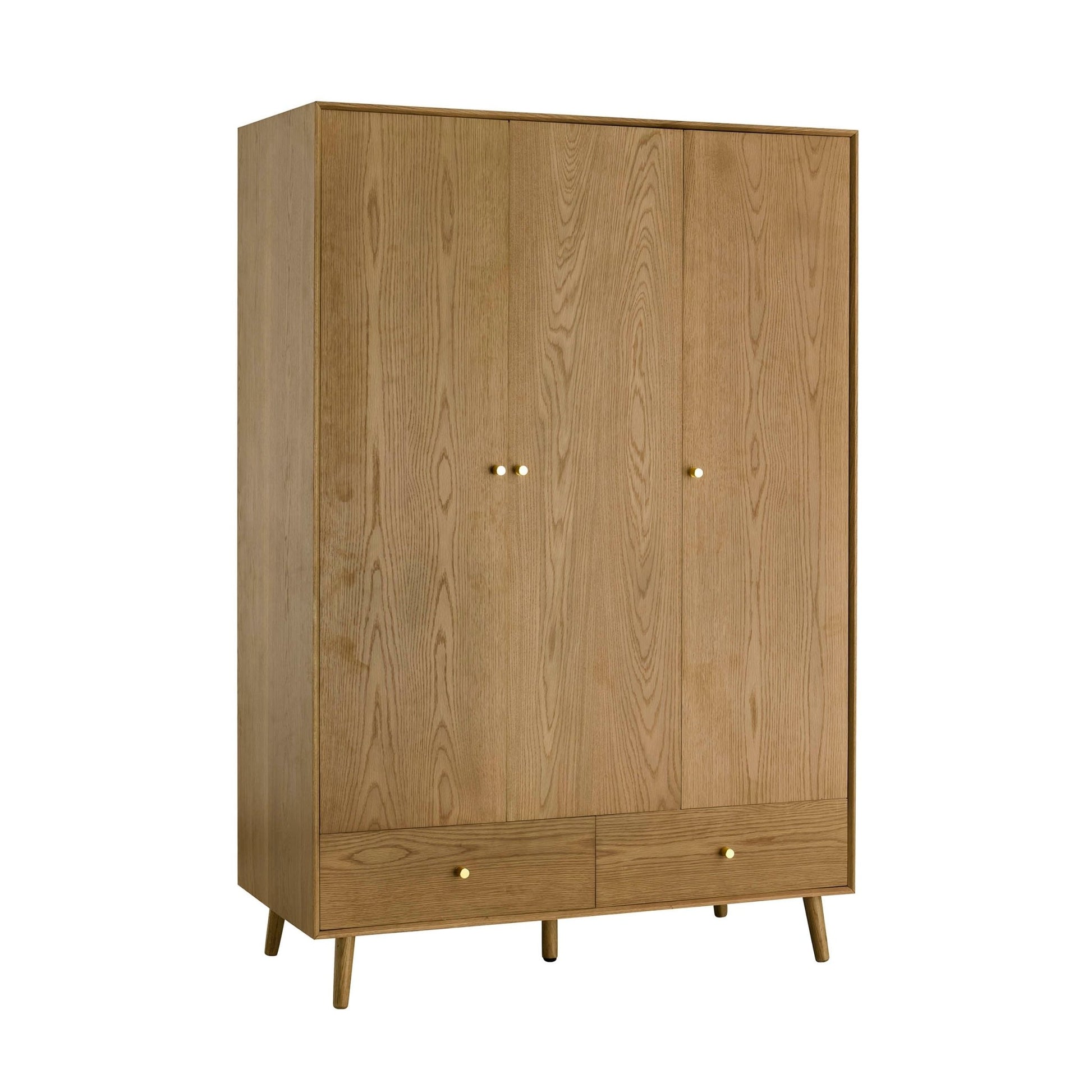 Heidi Oak 3 Door Wardrobe with Drawers - Light Wood - DUSK