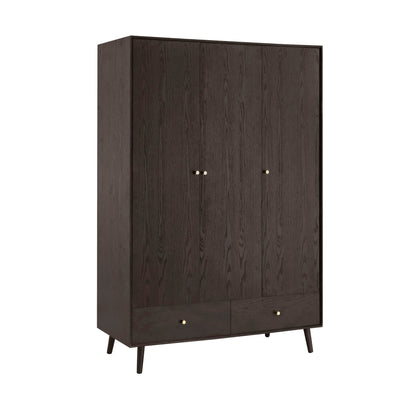 Heidi Oak 3 Door Wardrobe with Drawers - Walnut - DUSK