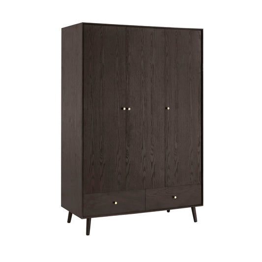 Heidi Oak 3 Door Wardrobe with Drawers - Walnut - DUSK