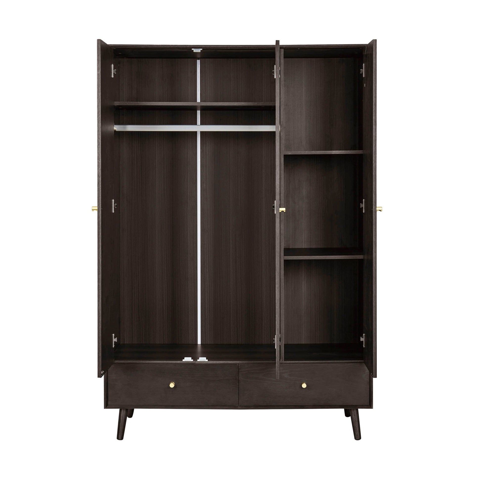 Heidi Oak 3 Door Wardrobe with Drawers - Walnut - DUSK