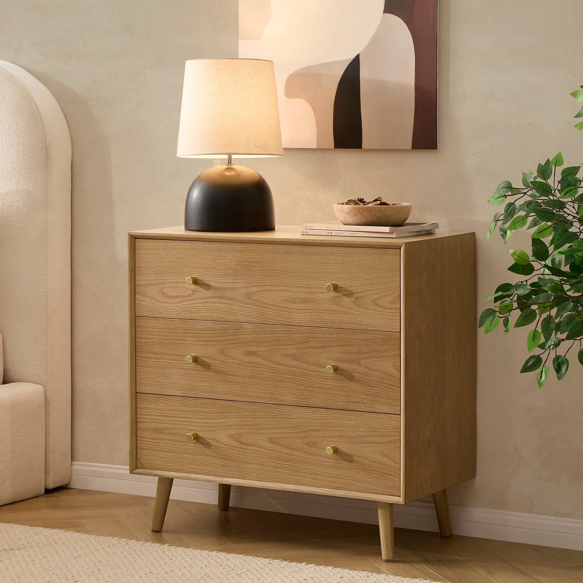 Heidi Oak 3 Drawer Chest - Light Wood - DUSK