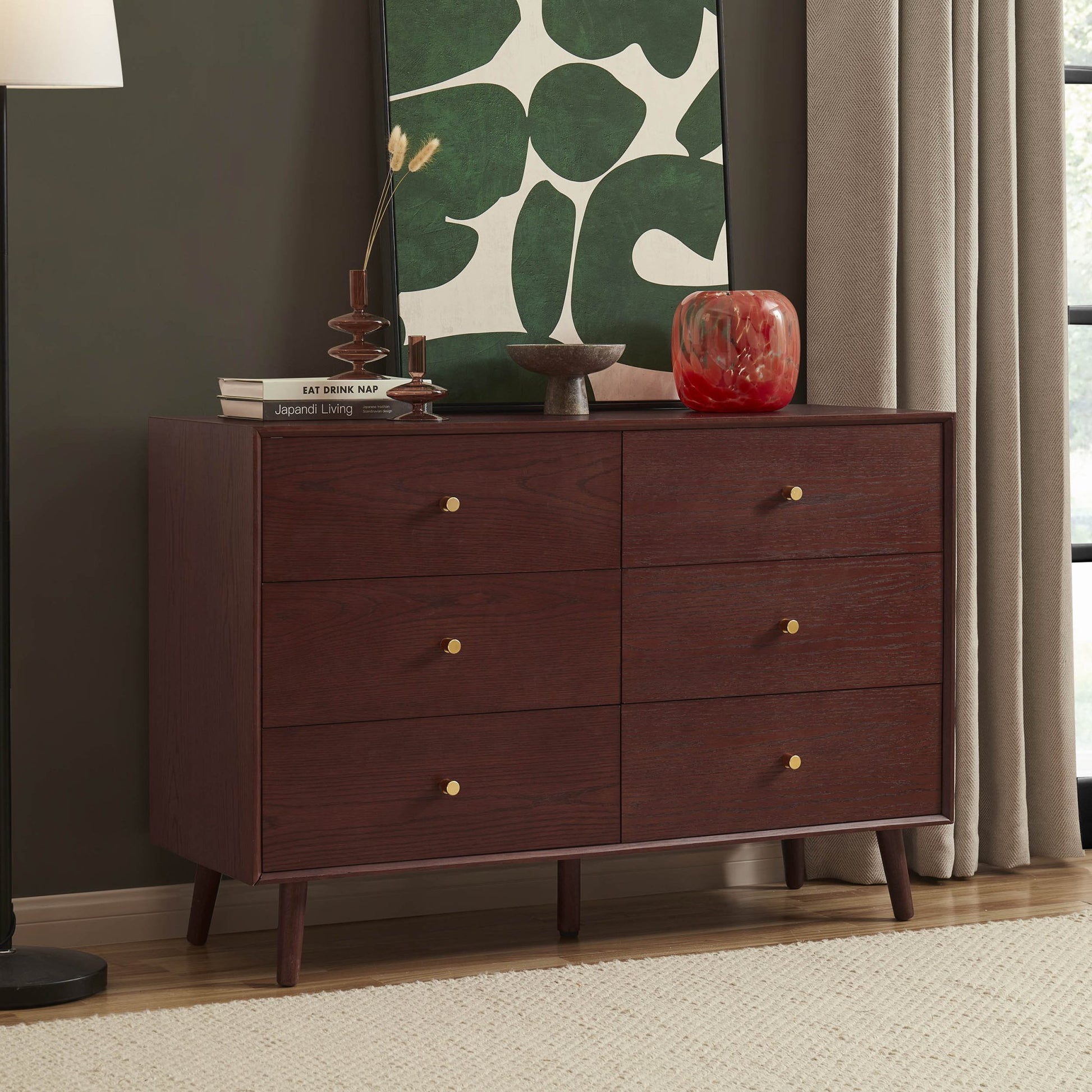 Heidi Oak 6 Drawer Chest - Cherry Wood - DUSK