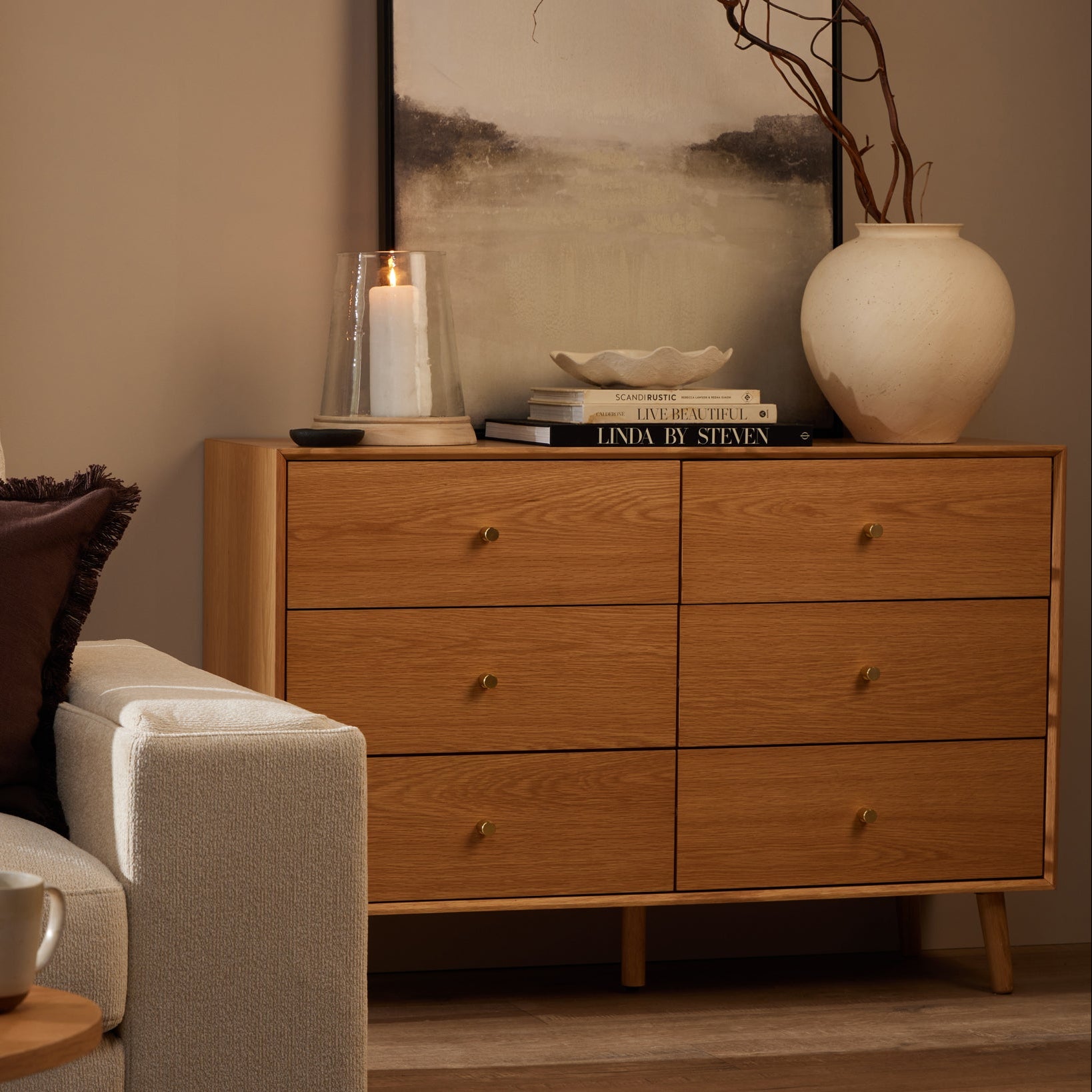 Heidi Oak 6 Drawer Chest - Light Wood - DUSK