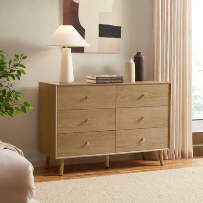 Heidi Oak 6 Drawer Chest - Light Wood - DUSK