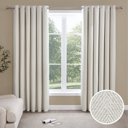 Herringbone Eyelet Curtains - Off White - DUSK