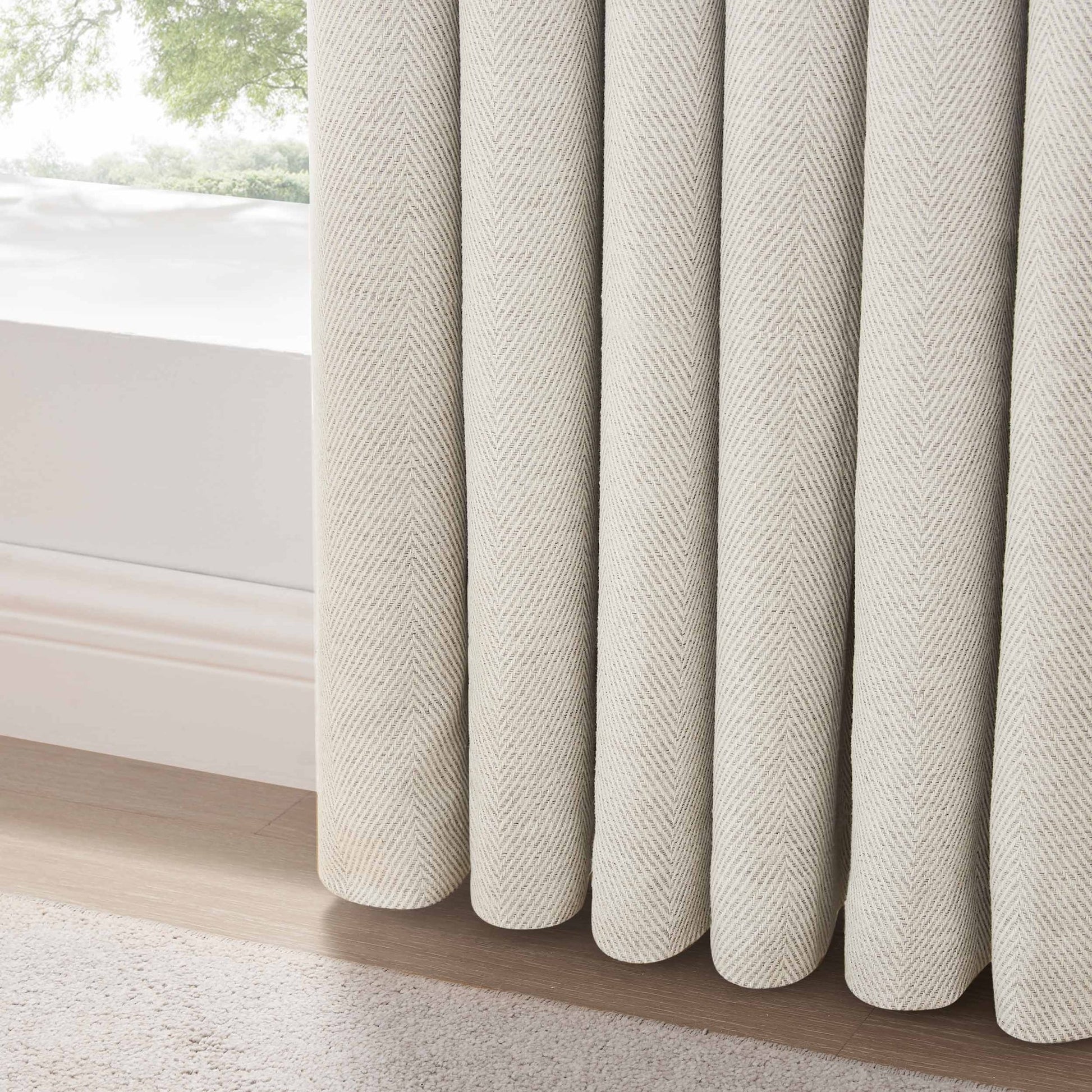 Herringbone Pencil Pleat Curtains - Off White - DUSK