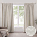 Herringbone Thermal Blackout Pencil Pleat Curtains - Off White - DUSK