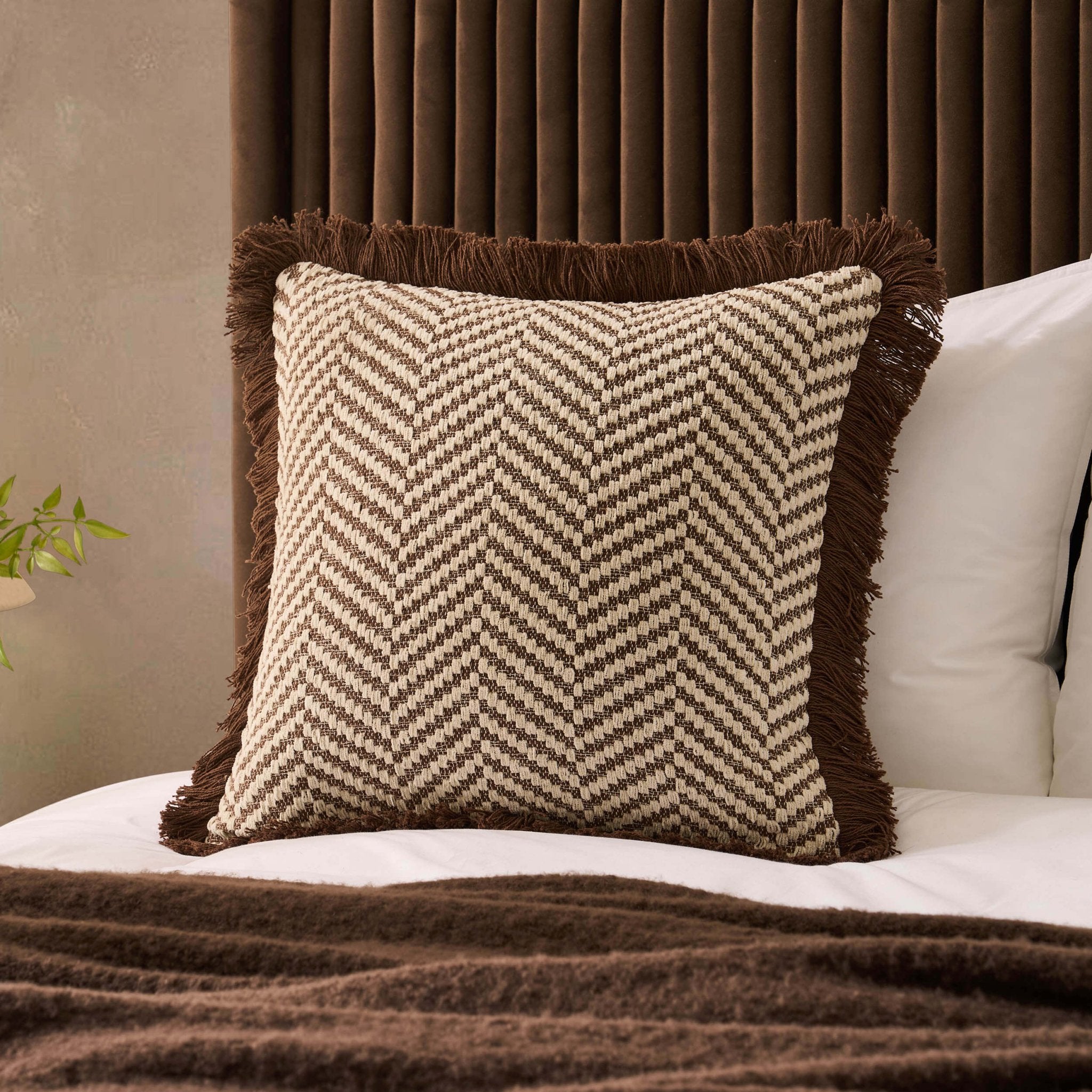 Herringbone Tufted Edge Cushion Cover - Chocolate - DUSK