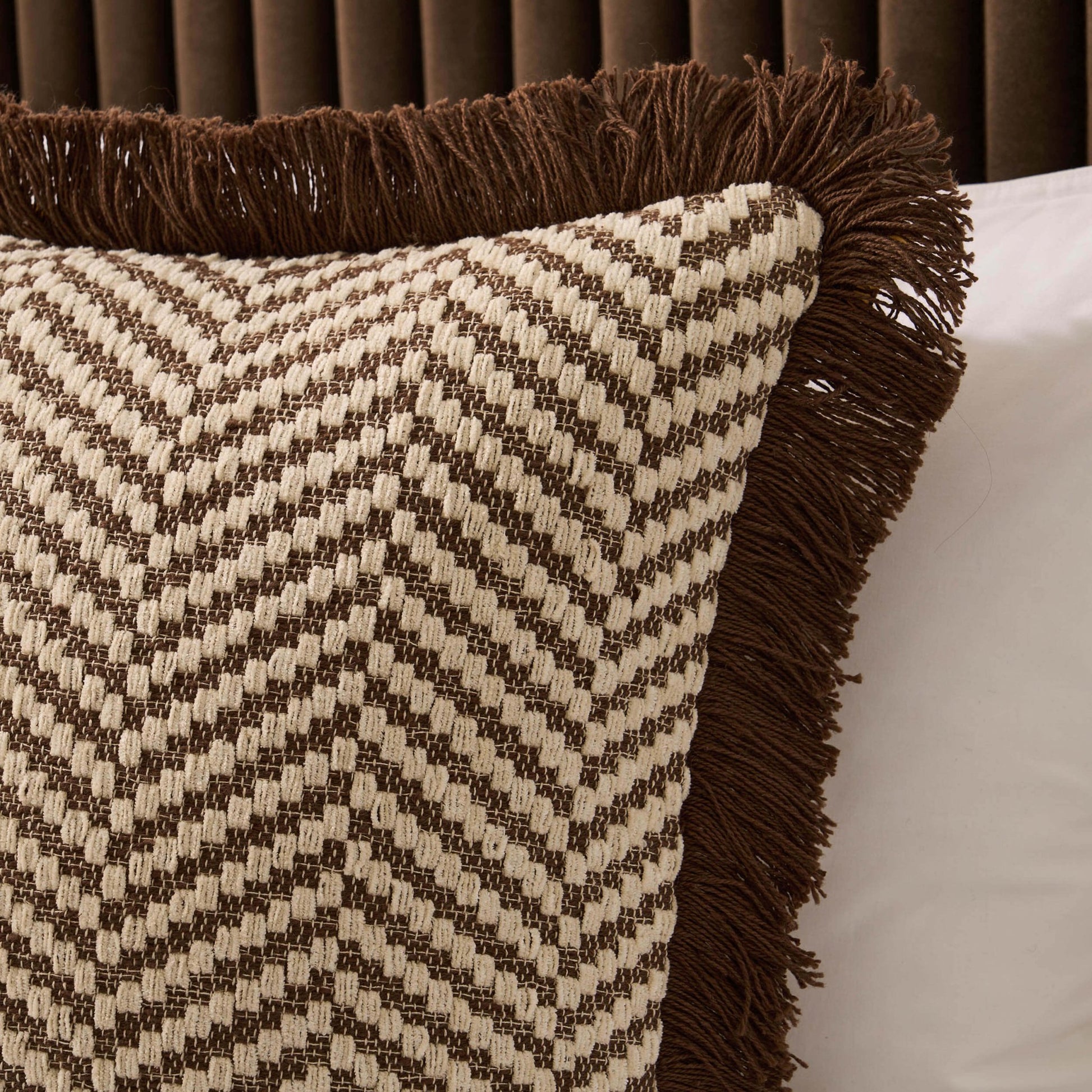 Herringbone Tufted Edge Cushion Cover - Chocolate - DUSK
