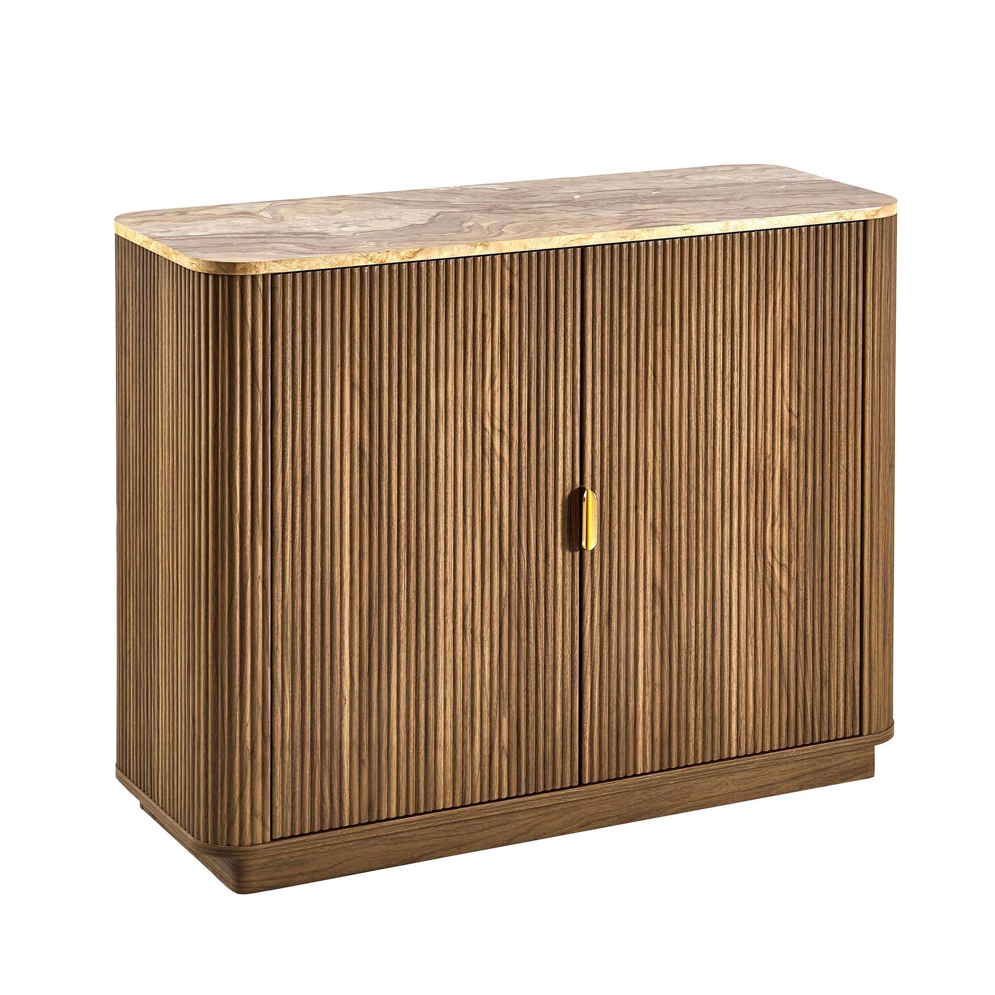 Hettie 2 Door Sideboard - Mid Wood/ Marble Effect Top - DUSK