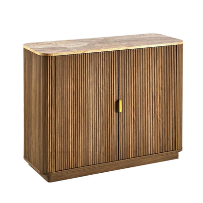 Hettie 2 Door Sideboard - Mid Wood/ Marble Effect Top - DUSK