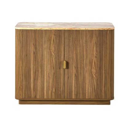 Hettie 2 Door Sideboard - Mid Wood/ Marble Effect Top - DUSK