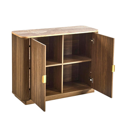 Hettie 2 Door Sideboard - Mid Wood/ Marble Effect Top - DUSK