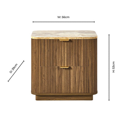 Hettie 2 Drawer Bedside Table - Mid Wood/ Marble Effect Top - DUSK