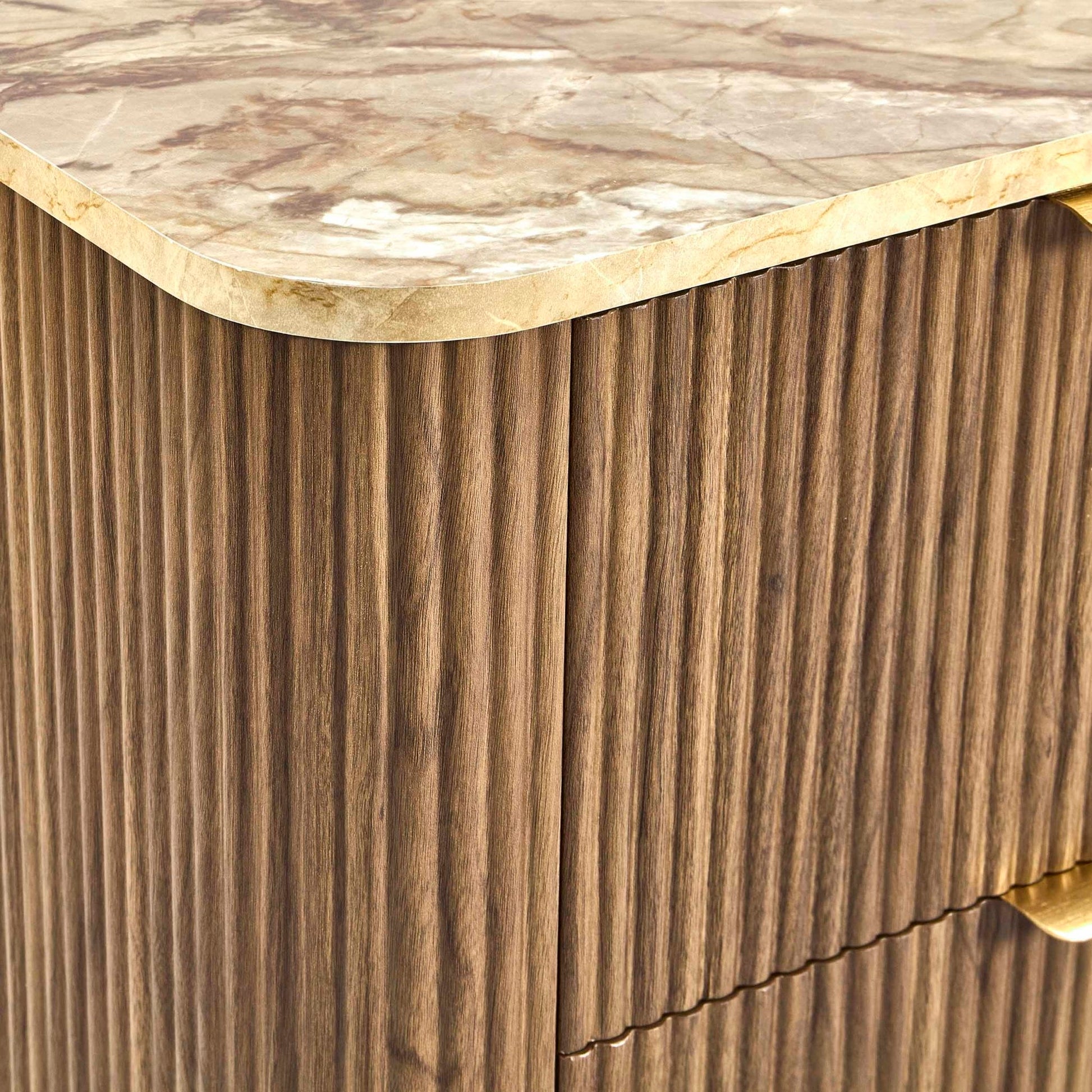 Hettie 2 Drawer Bedside Table - Mid Wood/ Marble Effect Top - DUSK