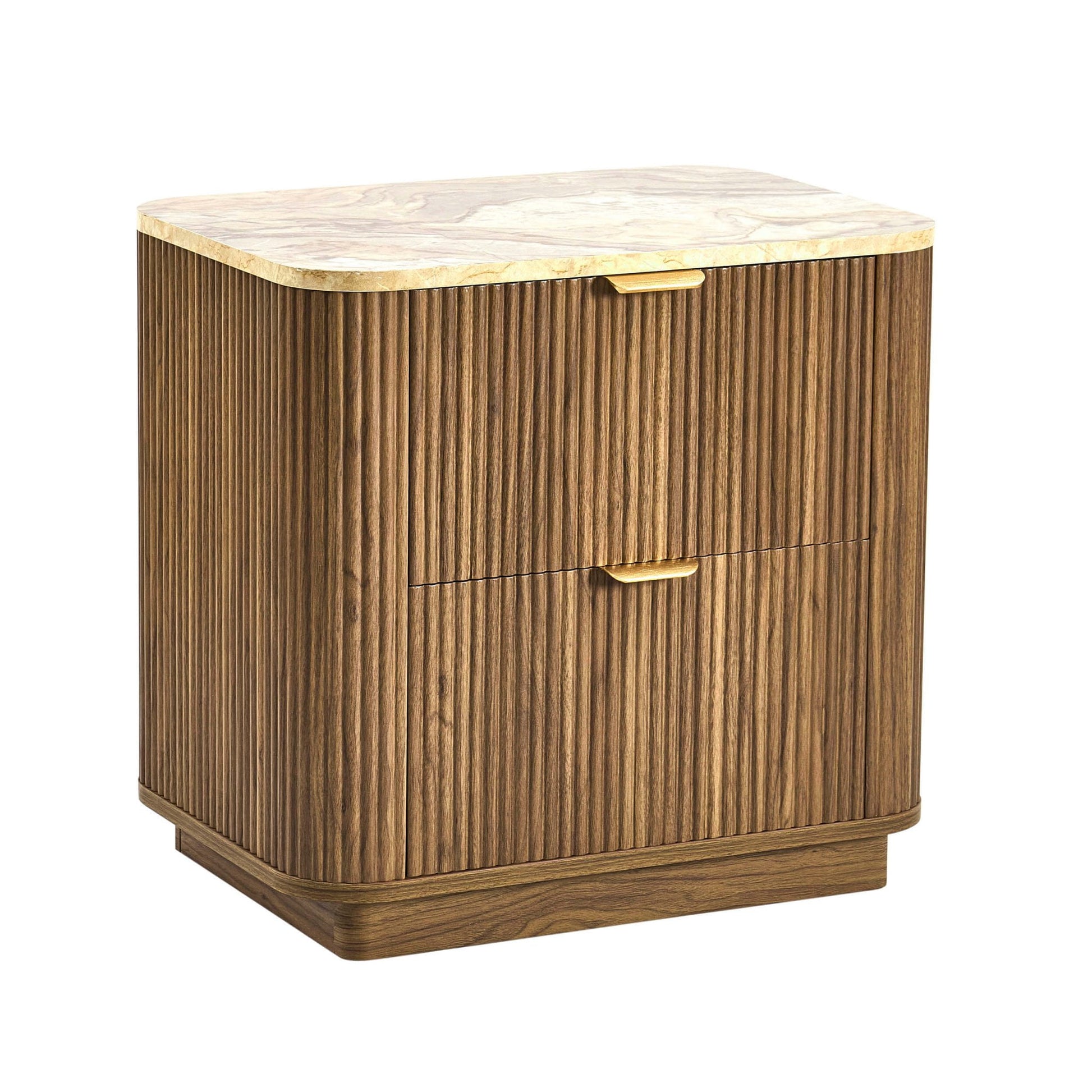 Hettie 2 Drawer Bedside Table - Mid Wood/ Marble Effect Top - DUSK