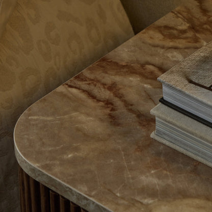 Hettie 2 Drawer Bedside Table - Mid Wood/ Marble Effect Top - DUSK