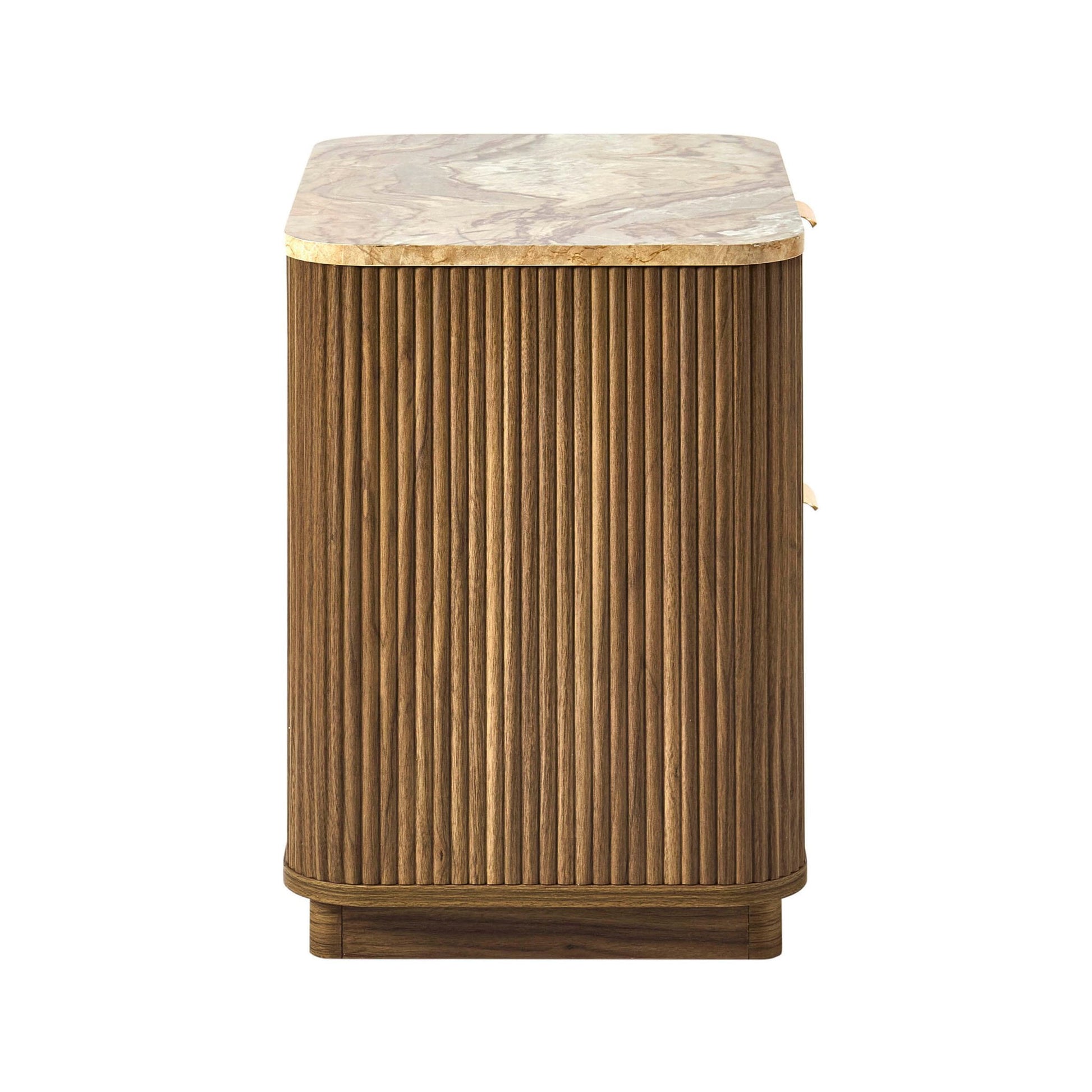 Hettie 2 Drawer Bedside Table - Mid Wood/ Marble Effect Top - DUSK