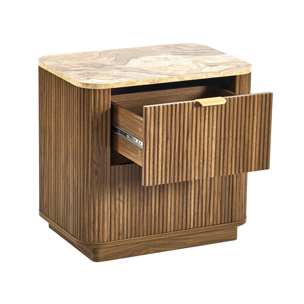 Hettie 2 Drawer Bedside Table - Mid Wood/ Marble Effect Top - DUSK