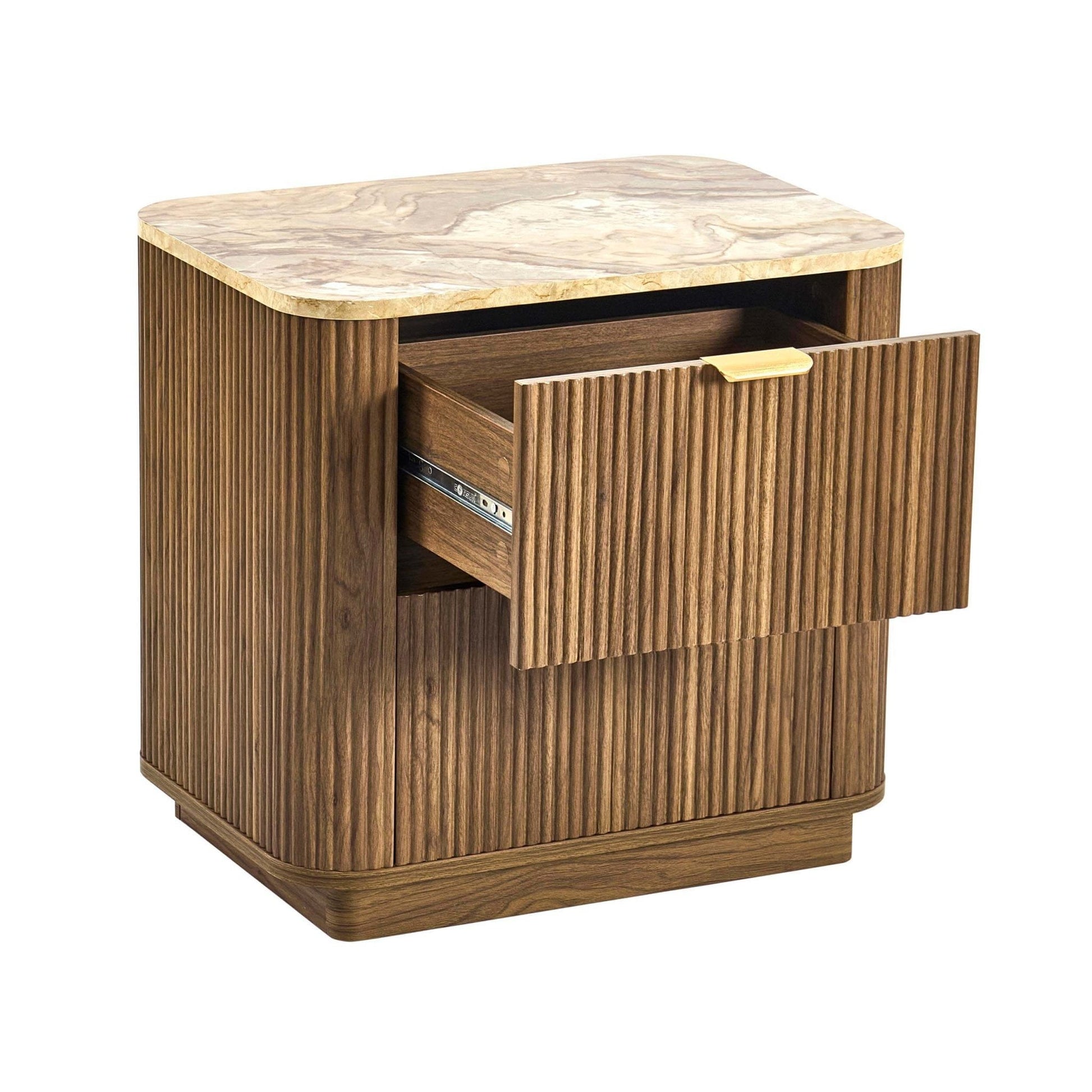 Hettie 2 Drawer Bedside Table - Mid Wood/ Marble Effect Top - DUSK