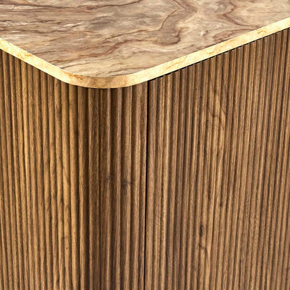 Hettie 3 Door Sideboard - Mid Wood/ Marble Effect Top - DUSK