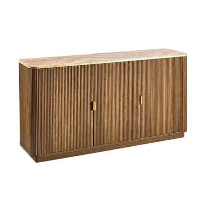 Hettie 3 Door Sideboard - Mid Wood/ Marble Effect Top - DUSK