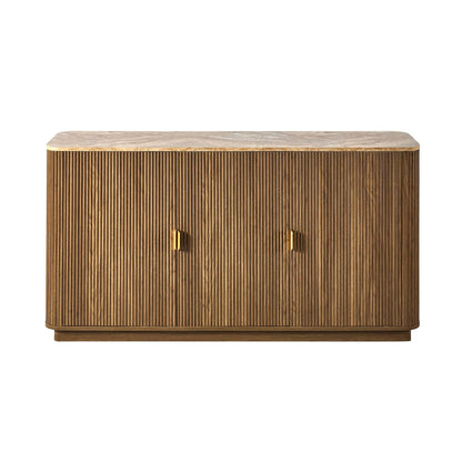 Hettie 3 Door Sideboard - Mid Wood/ Marble Effect Top - DUSK