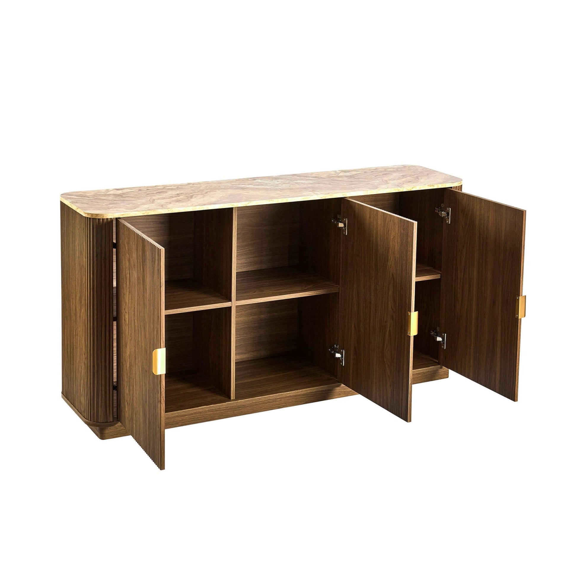 Hettie 3 Door Sideboard - Mid Wood/ Marble Effect Top - DUSK