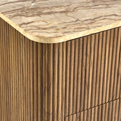 Hettie 3 Drawer Chest - Mid Wood/ Marble Effect Top - DUSK